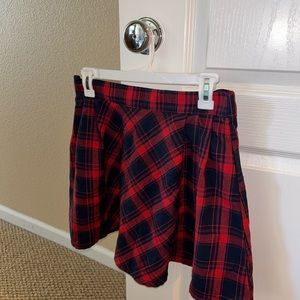 red and blue plaid skirt